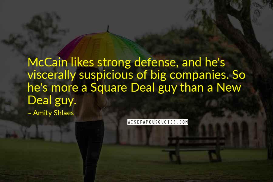 Amity Shlaes Quotes: McCain likes strong defense, and he's viscerally suspicious of big companies. So he's more a Square Deal guy than a New Deal guy.