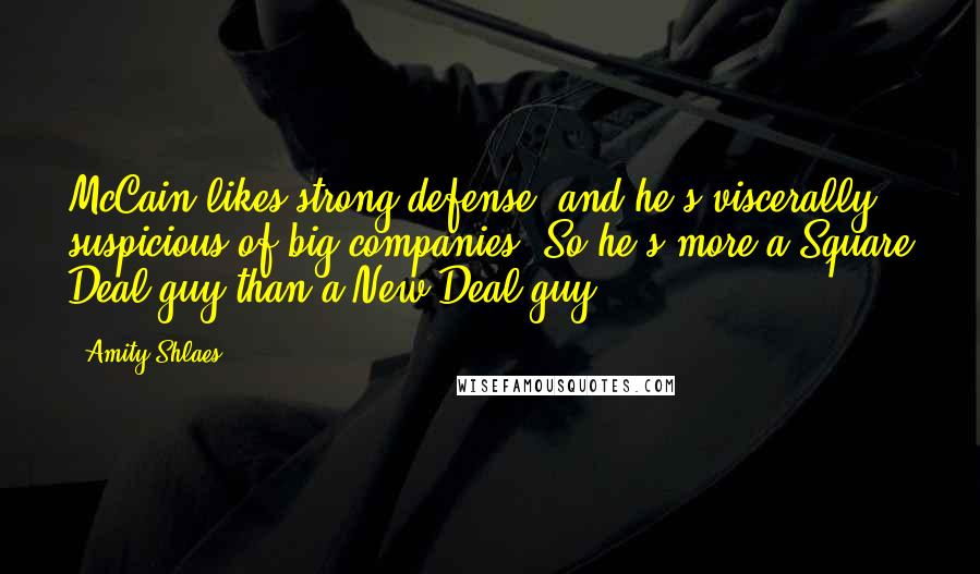 Amity Shlaes Quotes: McCain likes strong defense, and he's viscerally suspicious of big companies. So he's more a Square Deal guy than a New Deal guy.