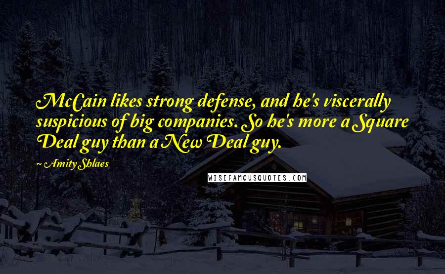 Amity Shlaes Quotes: McCain likes strong defense, and he's viscerally suspicious of big companies. So he's more a Square Deal guy than a New Deal guy.