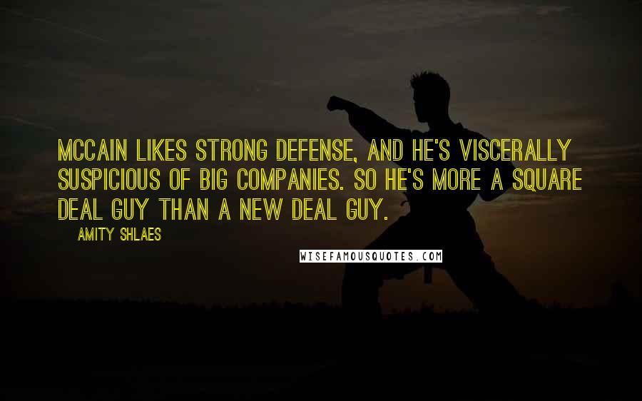 Amity Shlaes Quotes: McCain likes strong defense, and he's viscerally suspicious of big companies. So he's more a Square Deal guy than a New Deal guy.