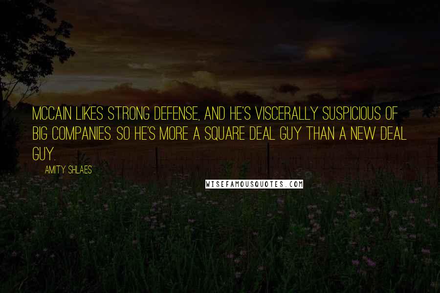 Amity Shlaes Quotes: McCain likes strong defense, and he's viscerally suspicious of big companies. So he's more a Square Deal guy than a New Deal guy.