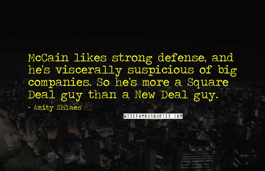 Amity Shlaes Quotes: McCain likes strong defense, and he's viscerally suspicious of big companies. So he's more a Square Deal guy than a New Deal guy.