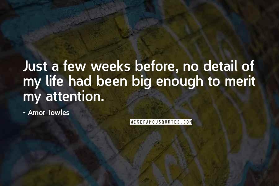 Amor Towles Quotes: Just a few weeks before, no detail of my life had been big enough to merit my attention.
