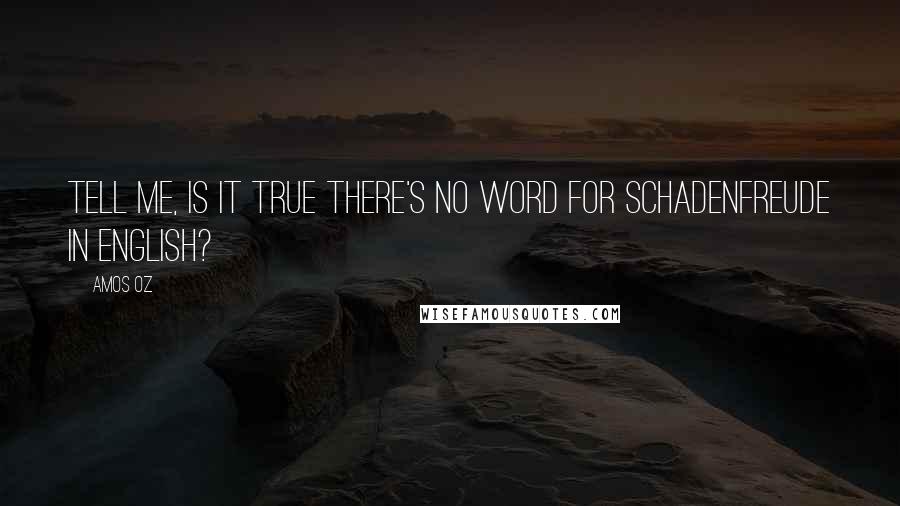 Amos Oz Quotes: Tell me, is it true there's no word for Schadenfreude in English?