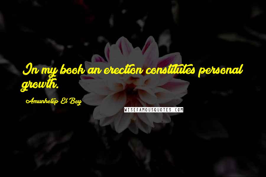 Amunhotep El Bey Quotes: In my book an erection constitutes personal growth.