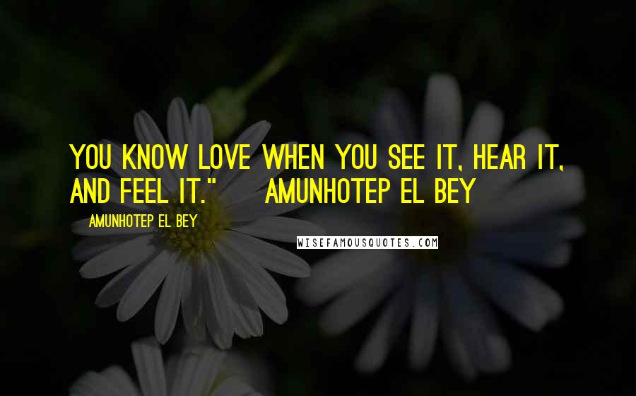 Amunhotep El Bey Quotes: You Know love when you see it, hear it, and feel it." ~ Amunhotep El Bey
