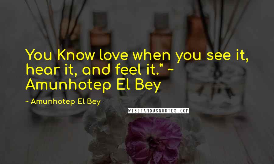 Amunhotep El Bey Quotes: You Know love when you see it, hear it, and feel it." ~ Amunhotep El Bey
