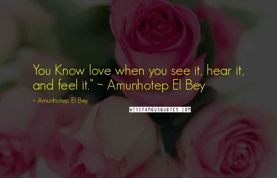 Amunhotep El Bey Quotes: You Know love when you see it, hear it, and feel it." ~ Amunhotep El Bey