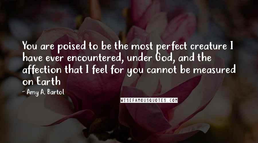 Amy A. Bartol Quotes: You are poised to be the most perfect creature I have ever encountered, under God, and the affection that I feel for you cannot be measured on Earth