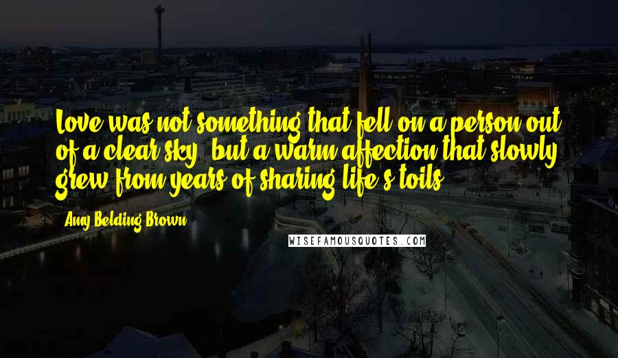 Amy Belding Brown Quotes: Love was not something that fell on a person out of a clear sky, but a warm affection that slowly grew from years of sharing life's toils.