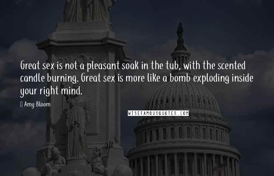 Amy Bloom Quotes: Great sex is not a pleasant soak in the tub, with the scented candle burning. Great sex is more like a bomb exploding inside your right mind.