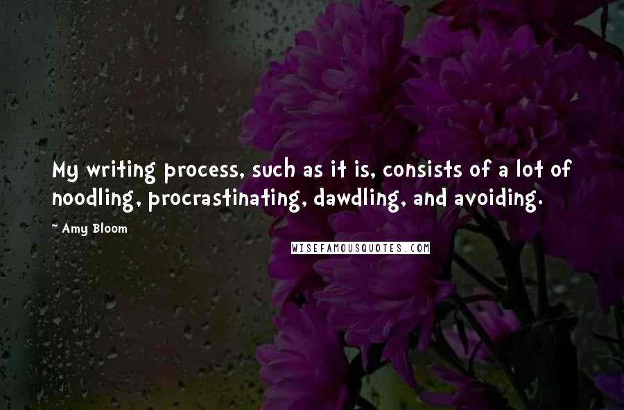 Amy Bloom Quotes: My writing process, such as it is, consists of a lot of noodling, procrastinating, dawdling, and avoiding.
