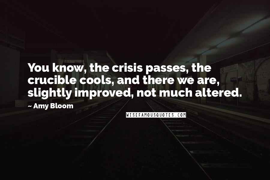 Amy Bloom Quotes: You know, the crisis passes, the crucible cools, and there we are, slightly improved, not much altered.