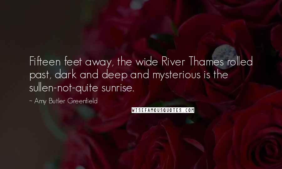 Amy Butler Greenfield Quotes: Fifteen feet away, the wide River Thames rolled past, dark and deep and mysterious is the sullen-not-quite sunrise.