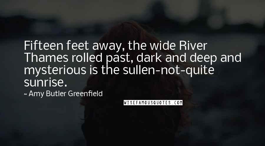 Amy Butler Greenfield Quotes: Fifteen feet away, the wide River Thames rolled past, dark and deep and mysterious is the sullen-not-quite sunrise.