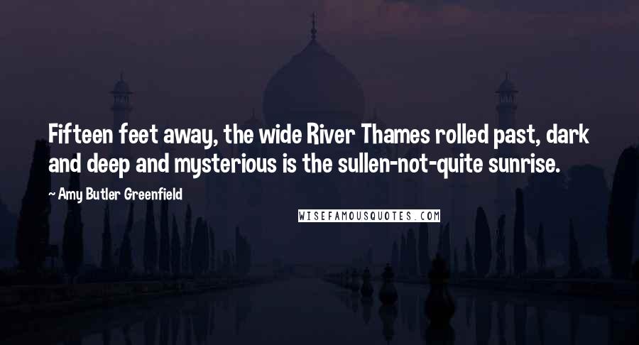 Amy Butler Greenfield Quotes: Fifteen feet away, the wide River Thames rolled past, dark and deep and mysterious is the sullen-not-quite sunrise.