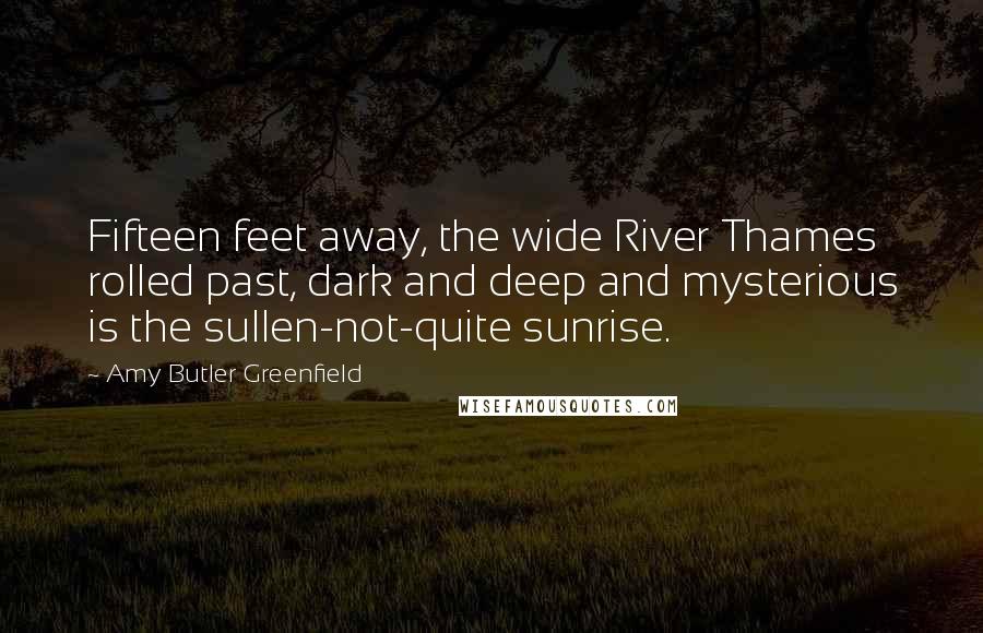 Amy Butler Greenfield Quotes: Fifteen feet away, the wide River Thames rolled past, dark and deep and mysterious is the sullen-not-quite sunrise.