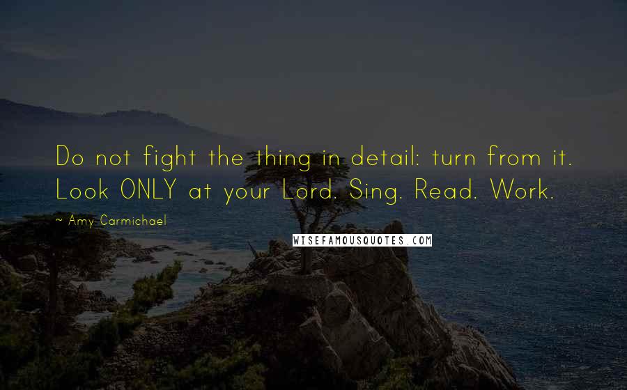Amy Carmichael Quotes: Do not fight the thing in detail: turn from it. Look ONLY at your Lord. Sing. Read. Work.