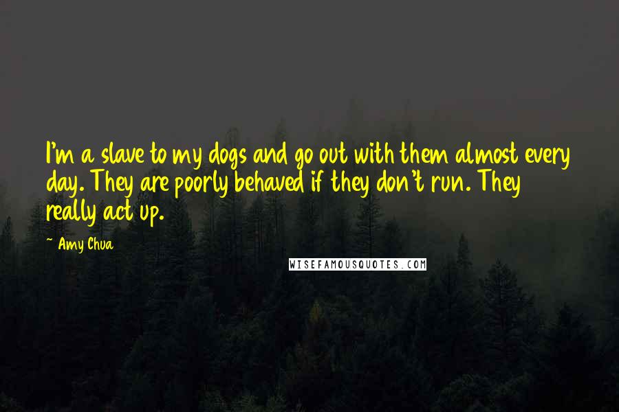 Amy Chua Quotes: I'm a slave to my dogs and go out with them almost every day. They are poorly behaved if they don't run. They really act up.
