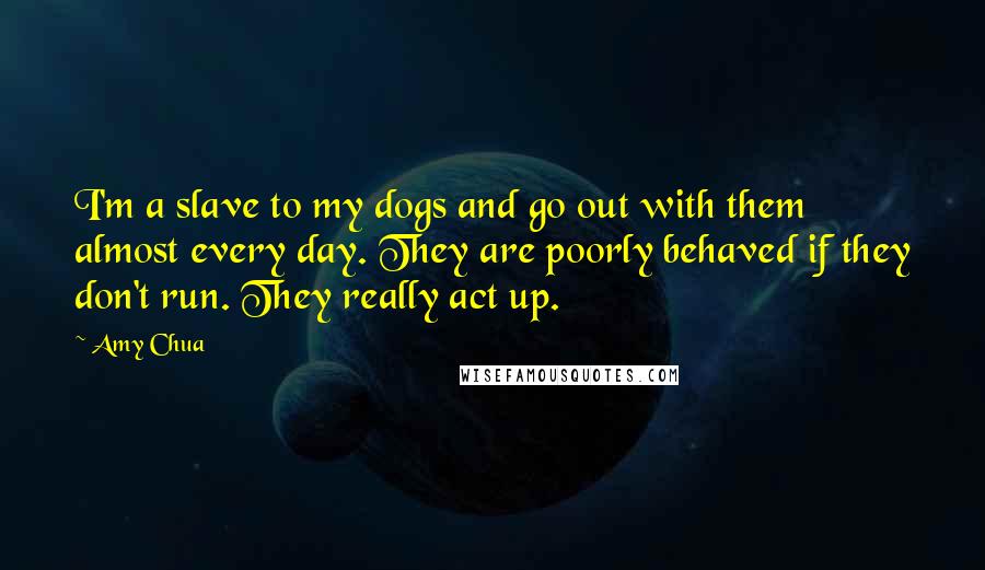 Amy Chua Quotes: I'm a slave to my dogs and go out with them almost every day. They are poorly behaved if they don't run. They really act up.