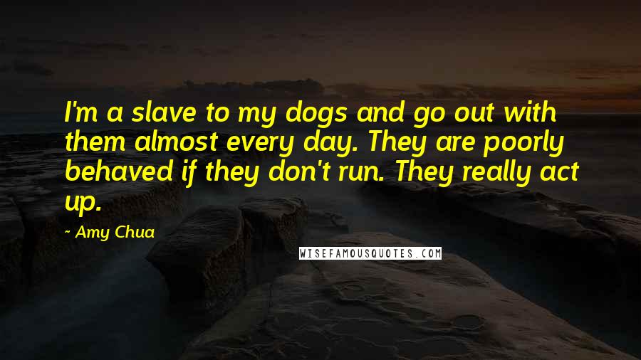 Amy Chua Quotes: I'm a slave to my dogs and go out with them almost every day. They are poorly behaved if they don't run. They really act up.
