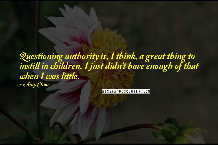 Amy Chua Quotes: Questioning authority is, I think, a great thing to instill in children. I just didn't have enough of that when I was little.