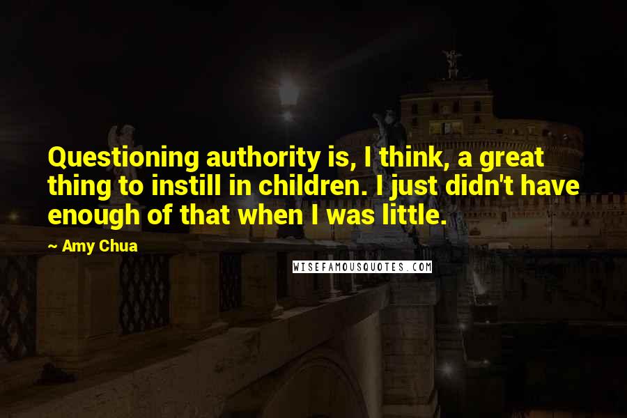 Amy Chua Quotes: Questioning authority is, I think, a great thing to instill in children. I just didn't have enough of that when I was little.