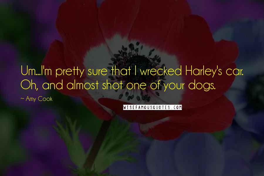 Amy Cook Quotes: Um...I'm pretty sure that I wrecked Harley's car. Oh, and almost shot one of your dogs.