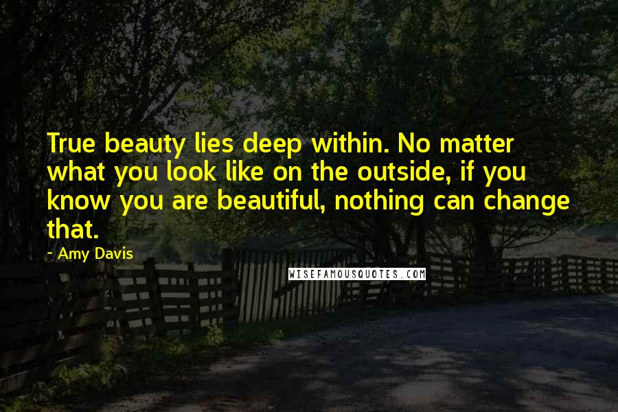 Amy Davis Quotes: True beauty lies deep within. No matter what you look like on the outside, if you know you are beautiful, nothing can change that.