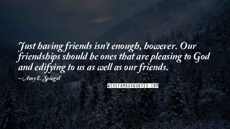 Amy E. Spiegel Quotes: Just having friends isn't enough, however. Our friendships should be ones that are pleasing to God and edifying to us as well as our friends.