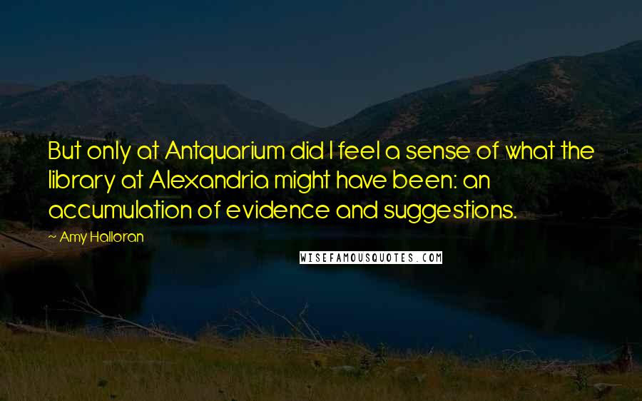 Amy Halloran Quotes: But only at Antquarium did I feel a sense of what the library at Alexandria might have been: an accumulation of evidence and suggestions.