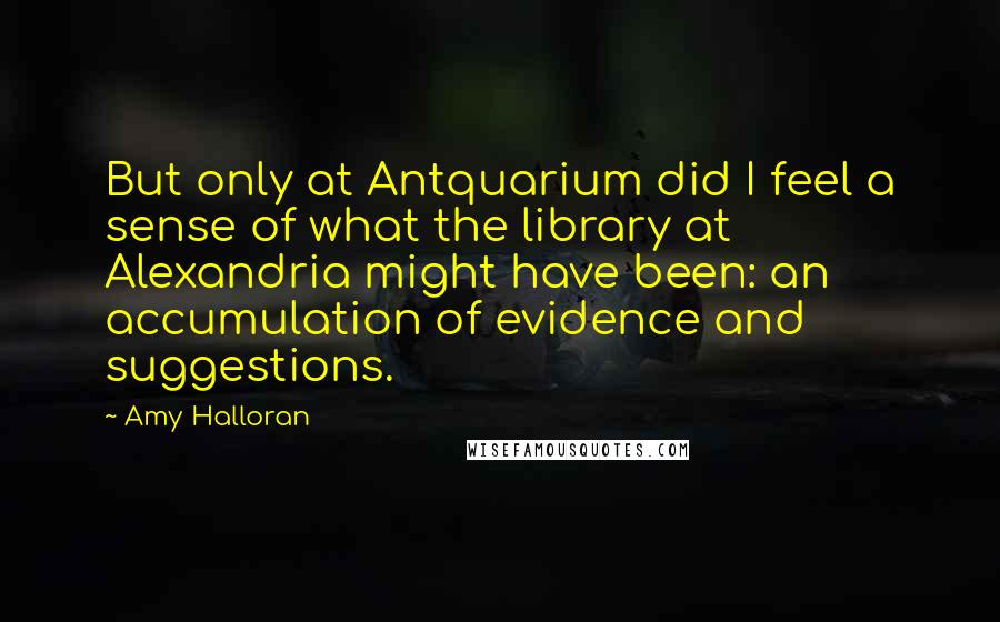 Amy Halloran Quotes: But only at Antquarium did I feel a sense of what the library at Alexandria might have been: an accumulation of evidence and suggestions.
