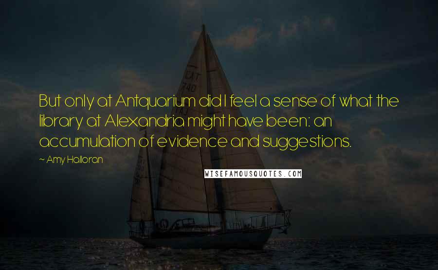 Amy Halloran Quotes: But only at Antquarium did I feel a sense of what the library at Alexandria might have been: an accumulation of evidence and suggestions.