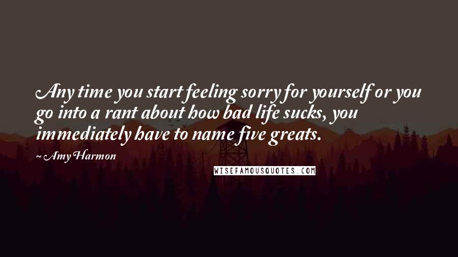 Amy Harmon Quotes: Any time you start feeling sorry for yourself or you go into a rant about how bad life sucks, you immediately have to name five greats.