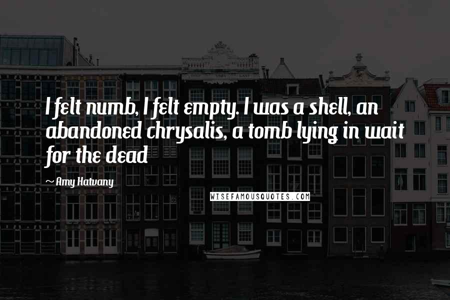 Amy Hatvany Quotes: I felt numb, I felt empty. I was a shell, an abandoned chrysalis, a tomb lying in wait for the dead