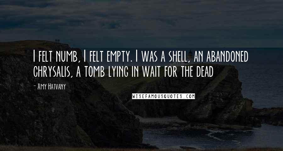 Amy Hatvany Quotes: I felt numb, I felt empty. I was a shell, an abandoned chrysalis, a tomb lying in wait for the dead