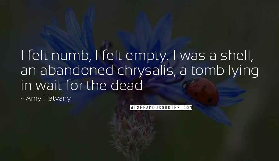 Amy Hatvany Quotes: I felt numb, I felt empty. I was a shell, an abandoned chrysalis, a tomb lying in wait for the dead