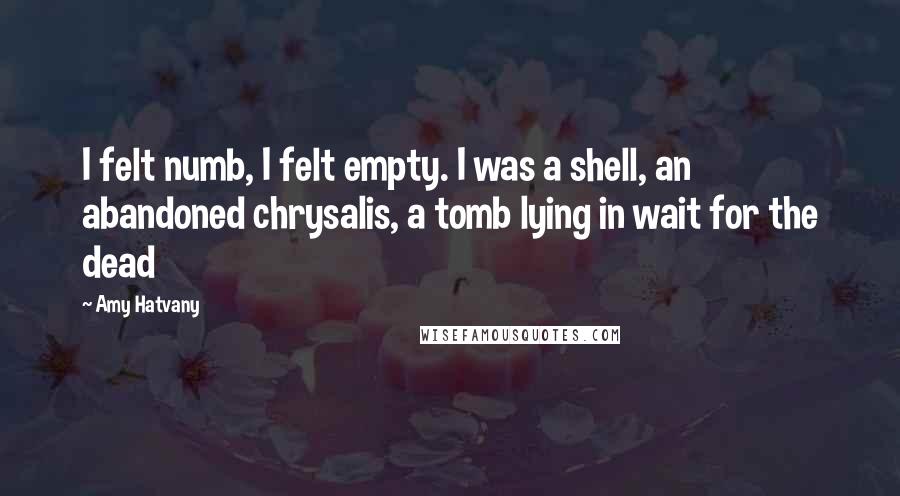 Amy Hatvany Quotes: I felt numb, I felt empty. I was a shell, an abandoned chrysalis, a tomb lying in wait for the dead