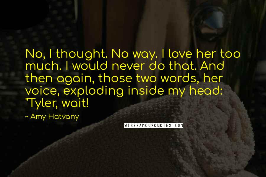 Amy Hatvany Quotes: No, I thought. No way. I love her too much. I would never do that. And then again, those two words, her voice, exploding inside my head: "Tyler, wait!