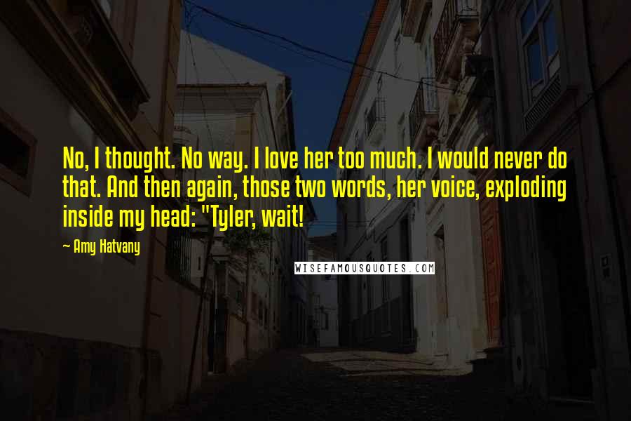 Amy Hatvany Quotes: No, I thought. No way. I love her too much. I would never do that. And then again, those two words, her voice, exploding inside my head: "Tyler, wait!