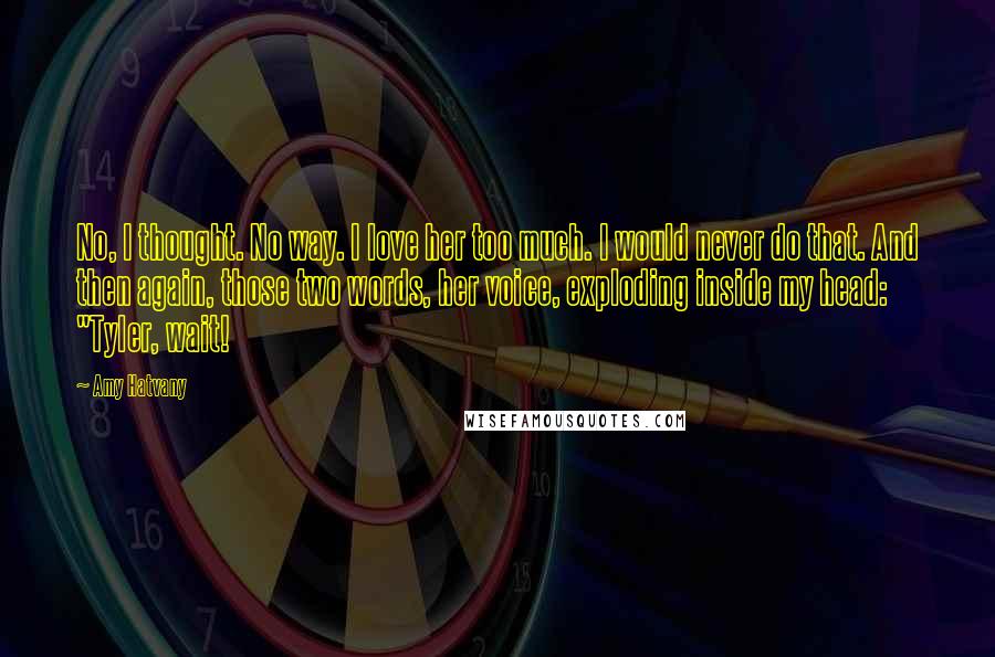 Amy Hatvany Quotes: No, I thought. No way. I love her too much. I would never do that. And then again, those two words, her voice, exploding inside my head: "Tyler, wait!