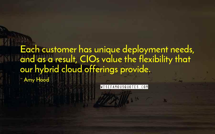 Amy Hood Quotes: Each customer has unique deployment needs, and as a result, CIOs value the flexibility that our hybrid cloud offerings provide.