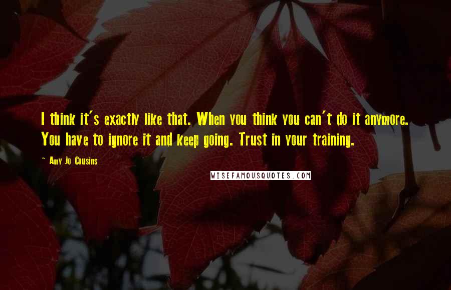 Amy Jo Cousins Quotes: I think it's exactly like that. When you think you can't do it anymore. You have to ignore it and keep going. Trust in your training.