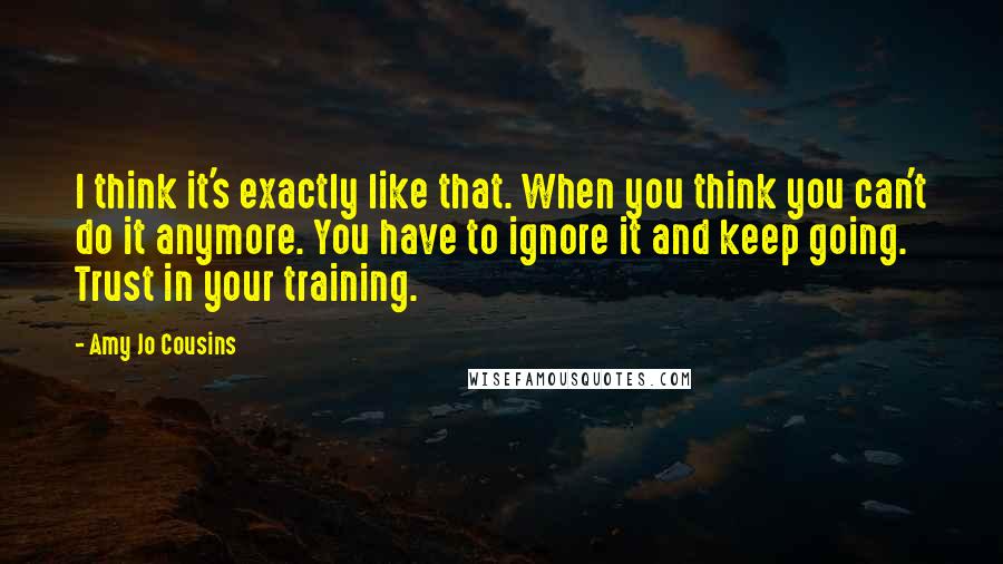 Amy Jo Cousins Quotes: I think it's exactly like that. When you think you can't do it anymore. You have to ignore it and keep going. Trust in your training.