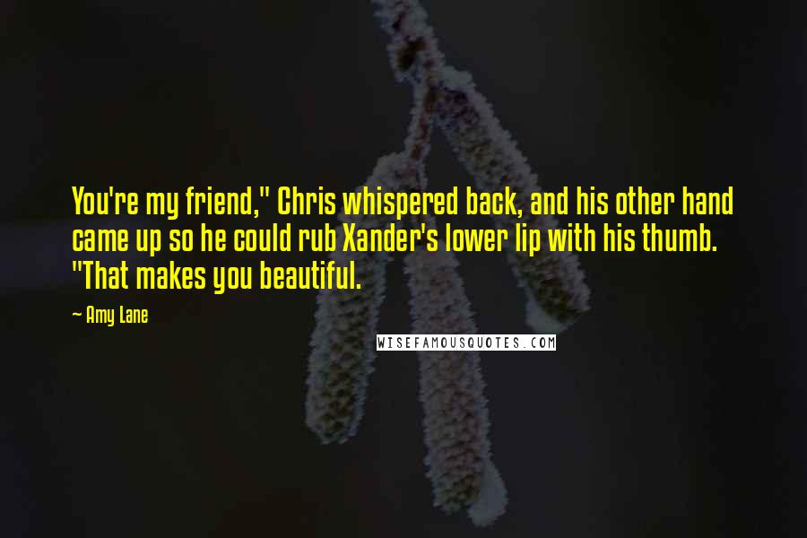 Amy Lane Quotes: You're my friend," Chris whispered back, and his other hand came up so he could rub Xander's lower lip with his thumb. "That makes you beautiful.