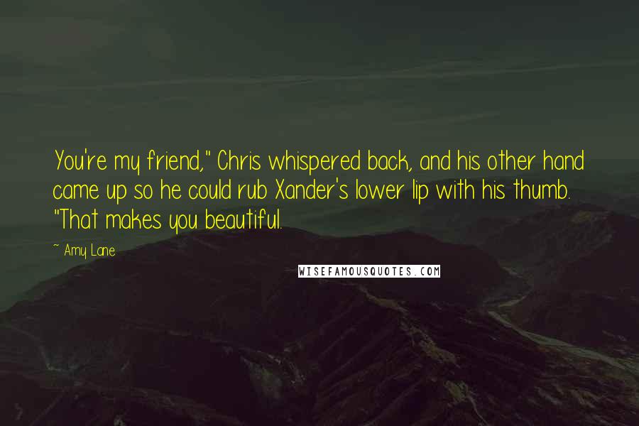 Amy Lane Quotes: You're my friend," Chris whispered back, and his other hand came up so he could rub Xander's lower lip with his thumb. "That makes you beautiful.