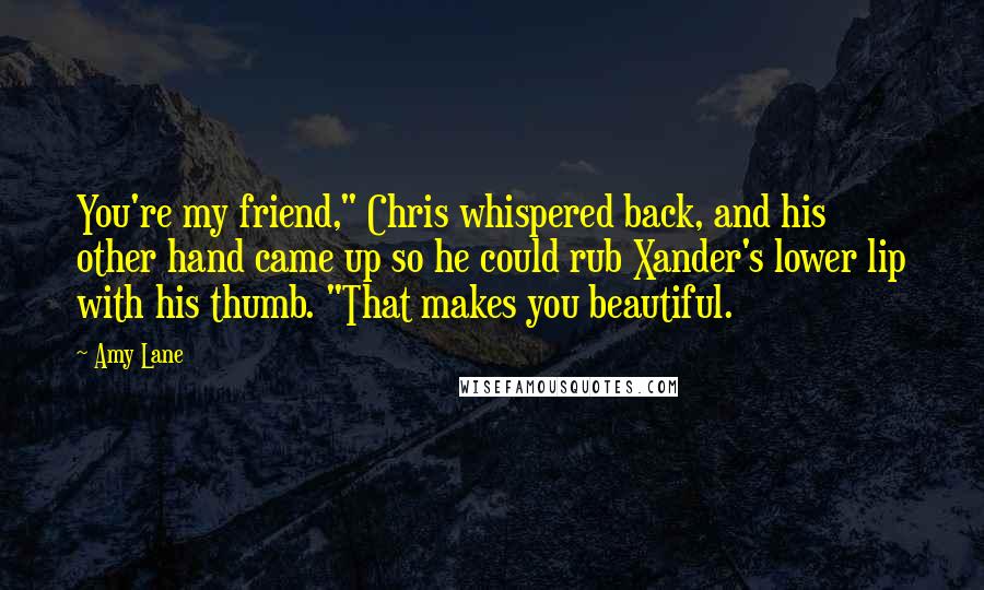 Amy Lane Quotes: You're my friend," Chris whispered back, and his other hand came up so he could rub Xander's lower lip with his thumb. "That makes you beautiful.