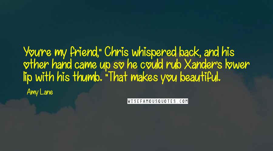 Amy Lane Quotes: You're my friend," Chris whispered back, and his other hand came up so he could rub Xander's lower lip with his thumb. "That makes you beautiful.