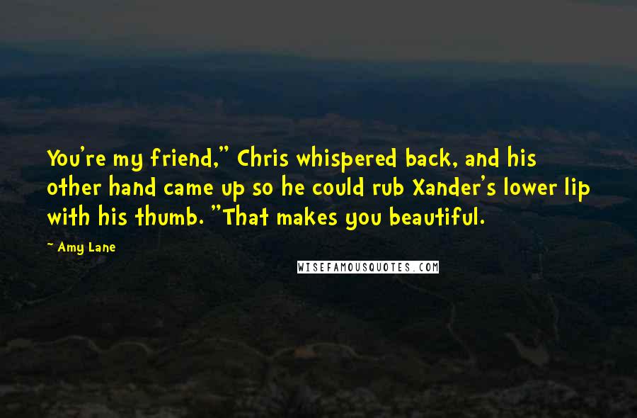 Amy Lane Quotes: You're my friend," Chris whispered back, and his other hand came up so he could rub Xander's lower lip with his thumb. "That makes you beautiful.