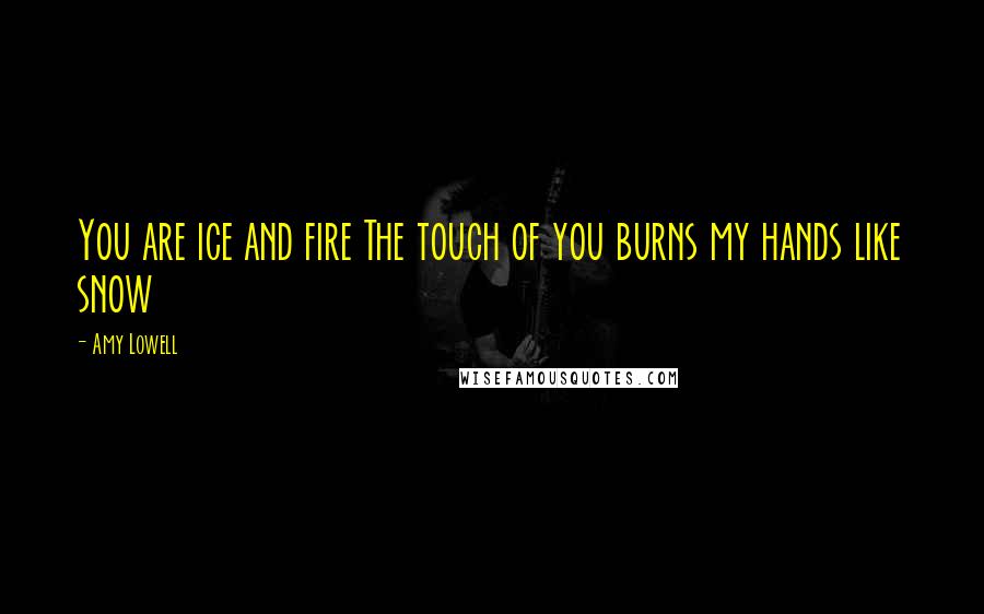 Amy Lowell Quotes: You are ice and fire The touch of you burns my hands like snow